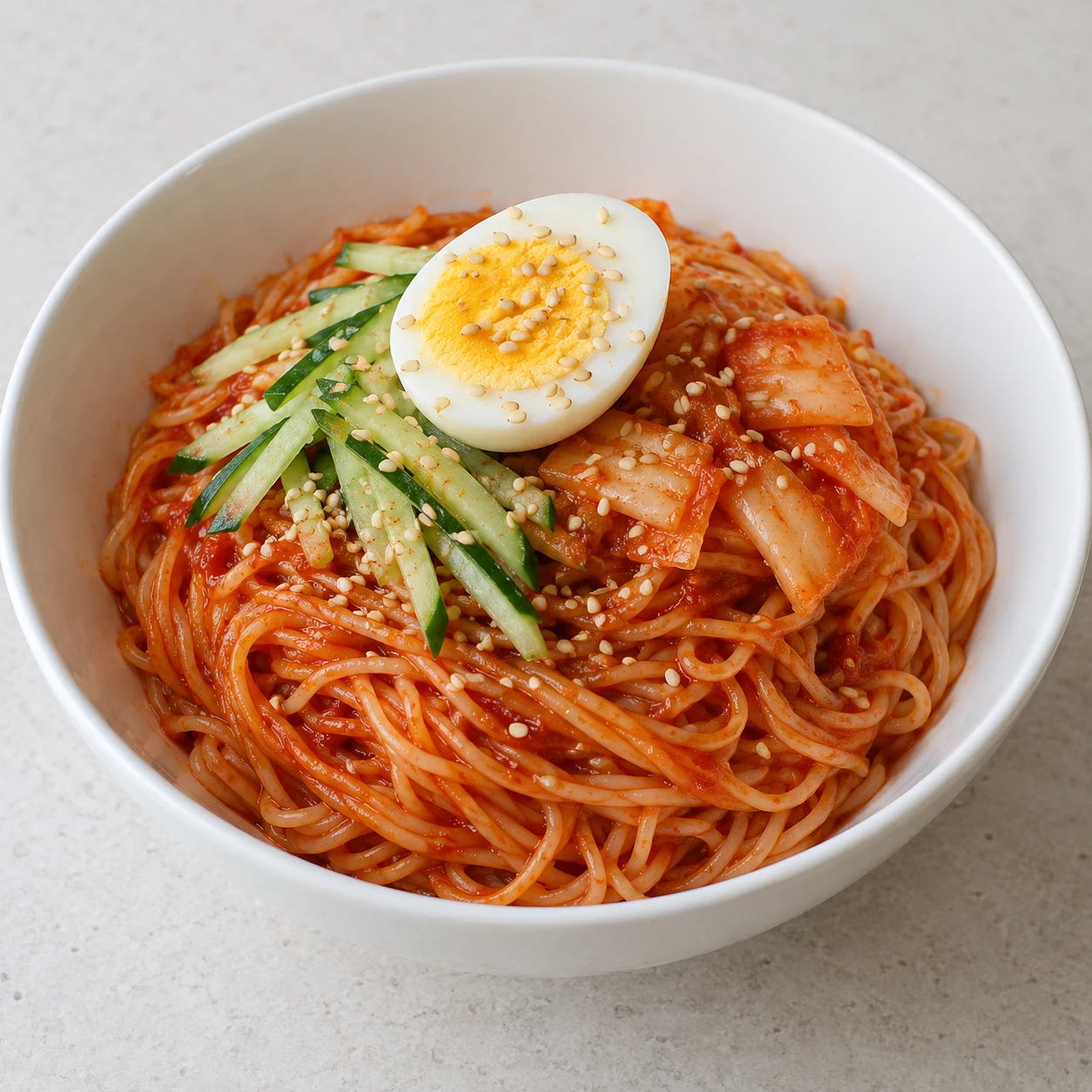 Bibim guksu — mi dingin pedas, manis, dan asam