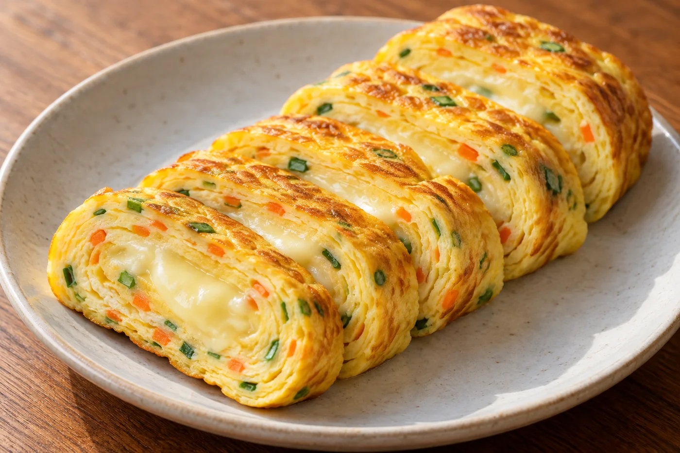 Tortilla coreana enrollada con queso (gyeran-mari)