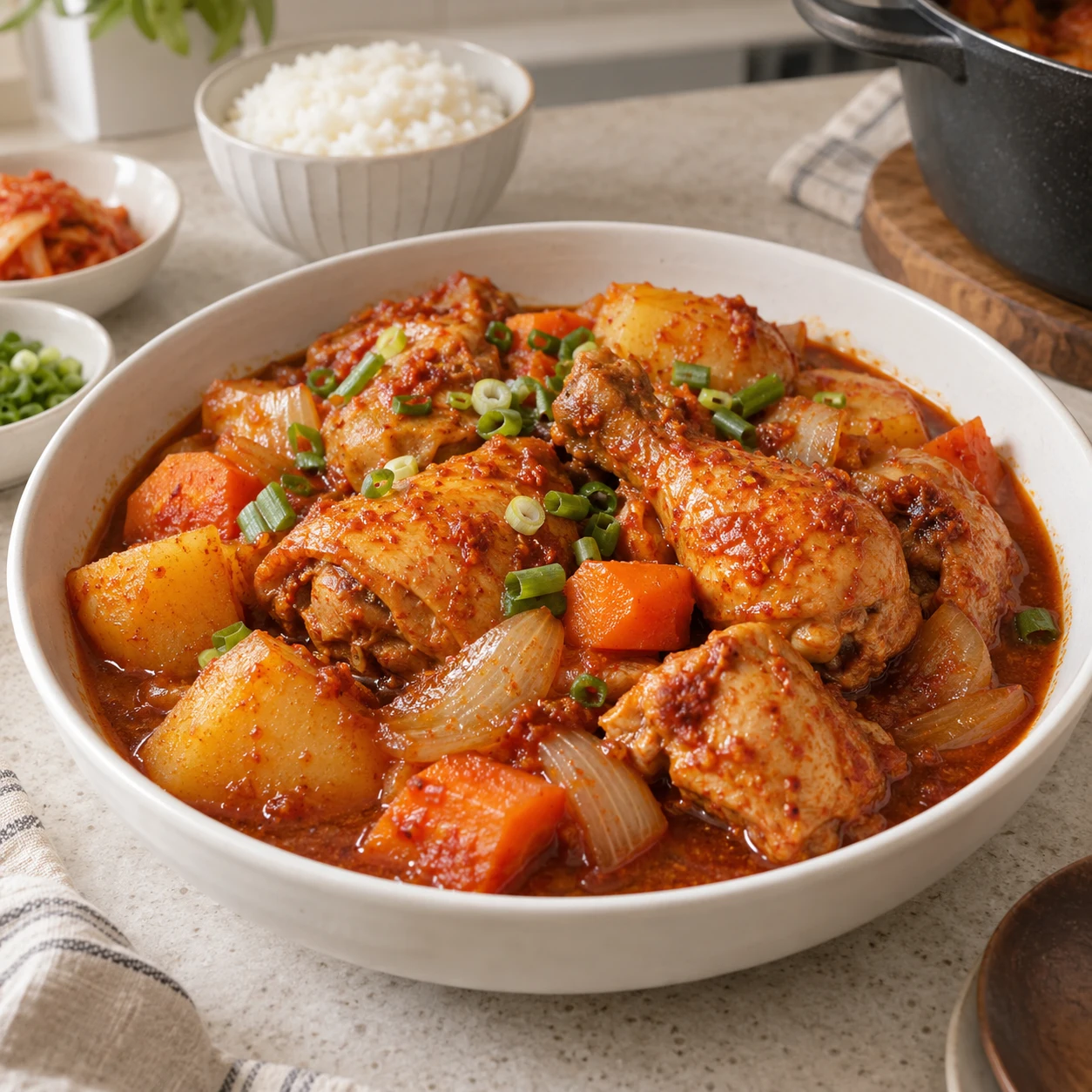 يخنة دجاج كورية حارة (داكبوكومتانغ)