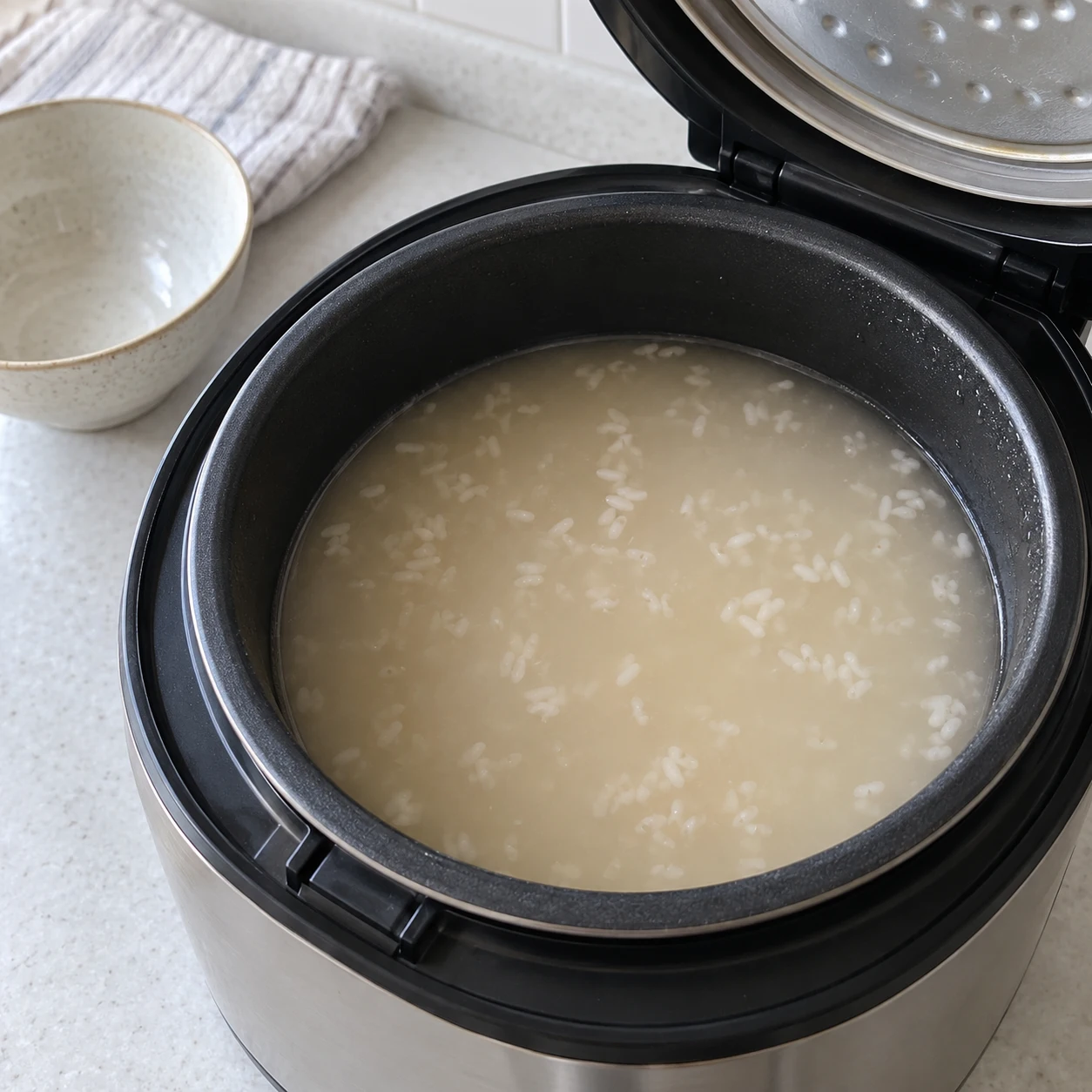 ขั้นตอน 4: คงที่อุณหภูมิ 60–65°C เป็นเวลา 4–6 ชั่วโมง ตรวจสอบจาก 4 ชั่วโมง เมล็ดข้าวหลายๆ เมล็ดควรจะลอยได้ และของเหลวควรมีรสหวานเบาๆ เมื่อช้อนที่สะอาดเย็นลง อย่าเก็บไว้ที่อุณหภูมิห้องหรือปิดหม้อหุงข้าว หากอุปกรณ์ไม่สามารถรักษาอุณหภูมิที่ต้องการได้ ห้ามใช้วิธีนี้