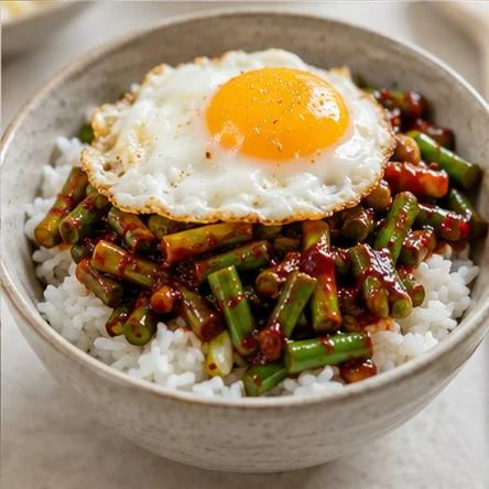 Garlic-scape gochujang bibimbap