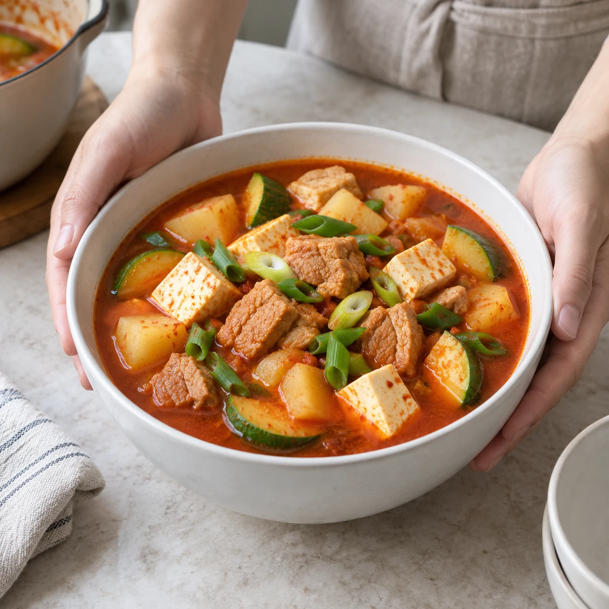 Gochujang Jjigae - Domuz Eti, Patates ve Tofu Yahnisi