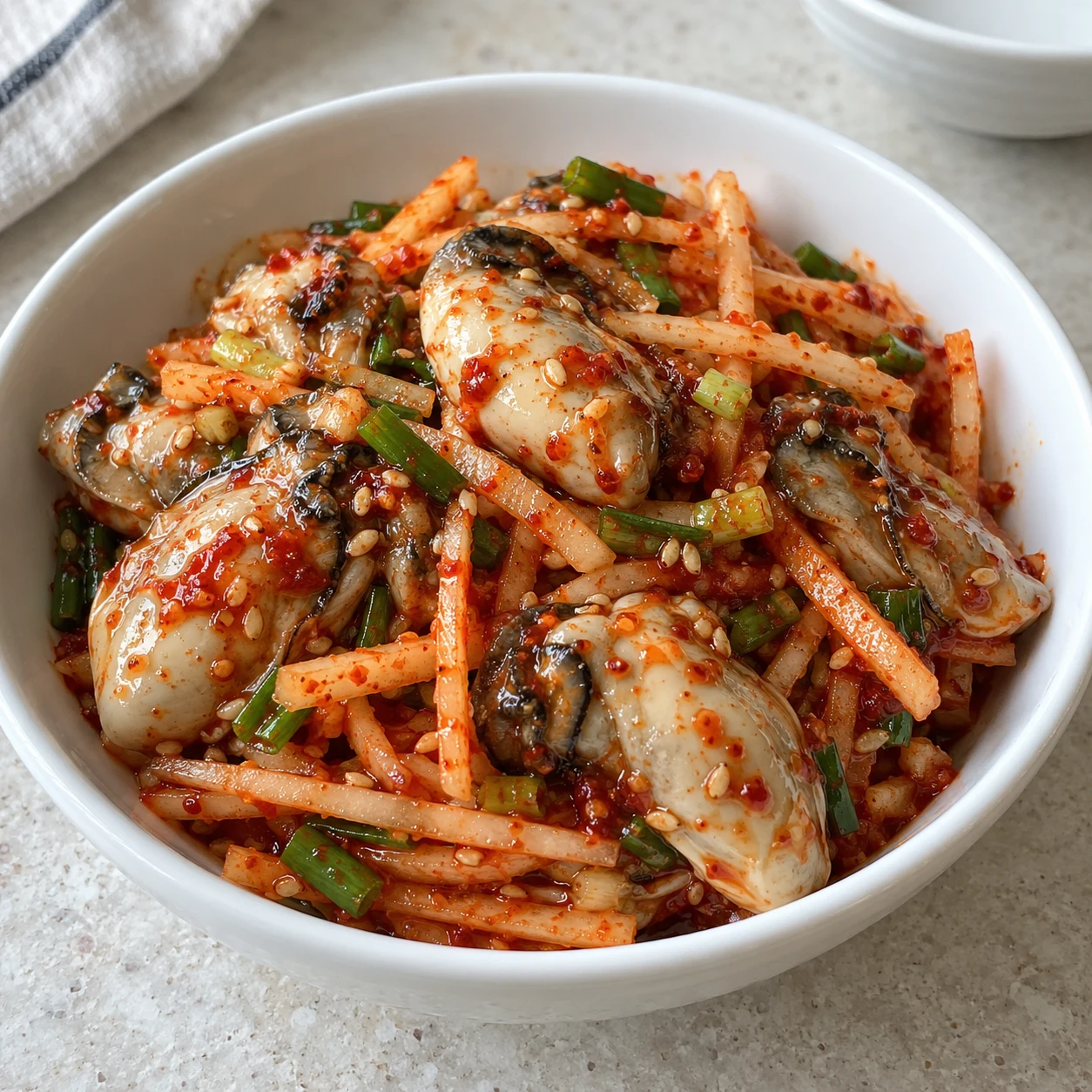 Gul muchim — tiram mentah bumbu pedas Korea