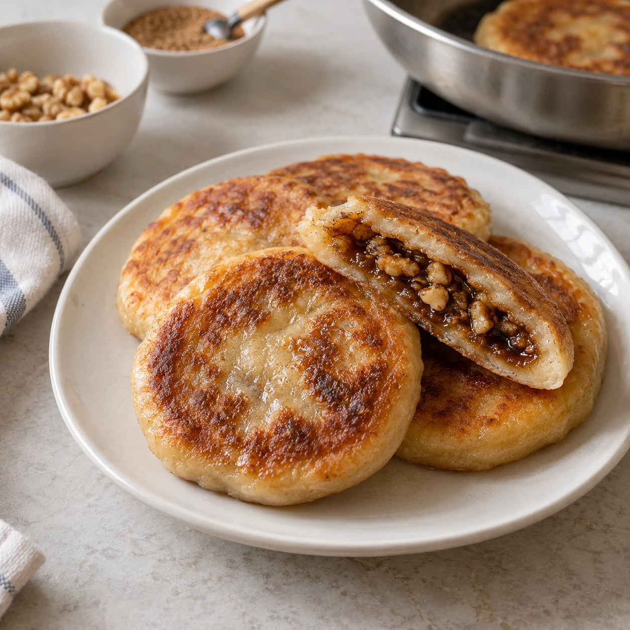 Tortitas coreanas rellenas de azúcar moreno
