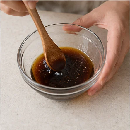 Paso 5: Disuelve 1 cucharada de azúcar en 3 de soja y añade 1 de aceite de sésamo. Usa la salsa gradualmente si prefieres un sabor más suave.