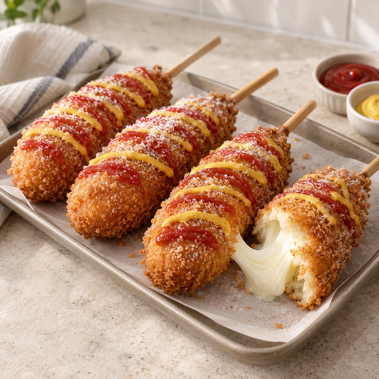 Corn dogs coreanos de mozzarella