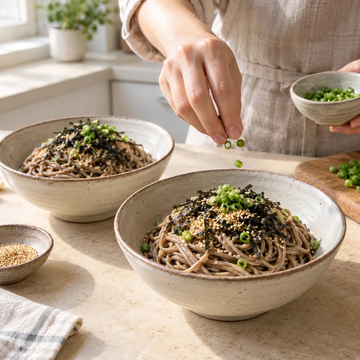 Fideos de trigo sarraceno con aceite de perilla