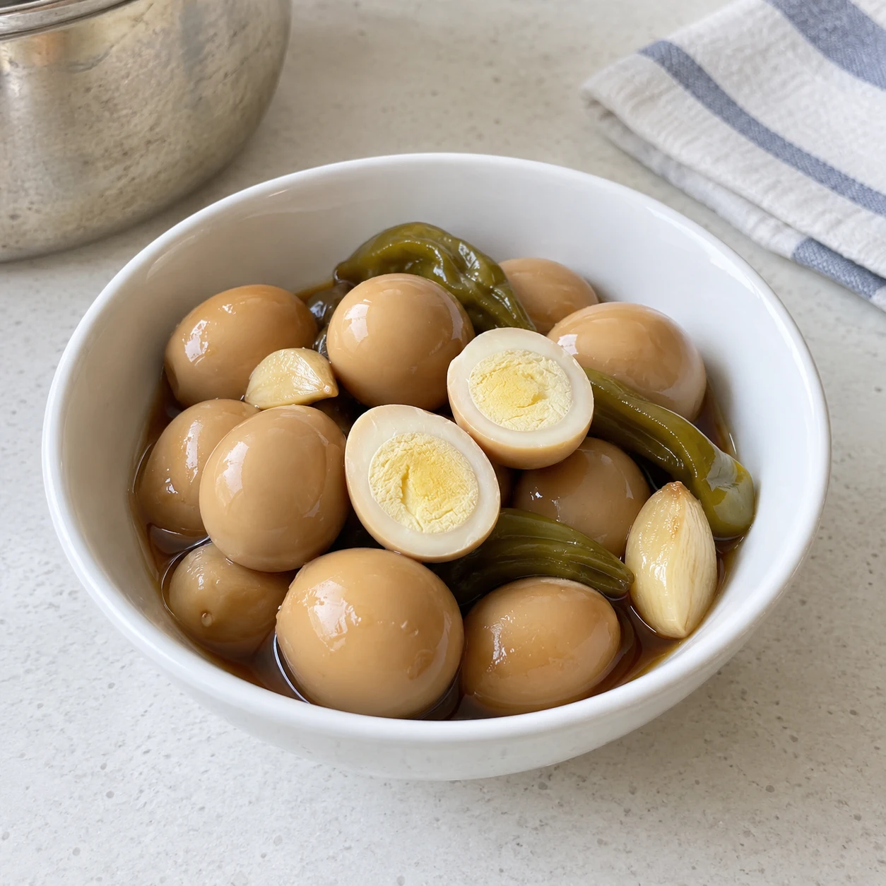 Huevos de codorniz estofados con soja (mechurial jangjorim)