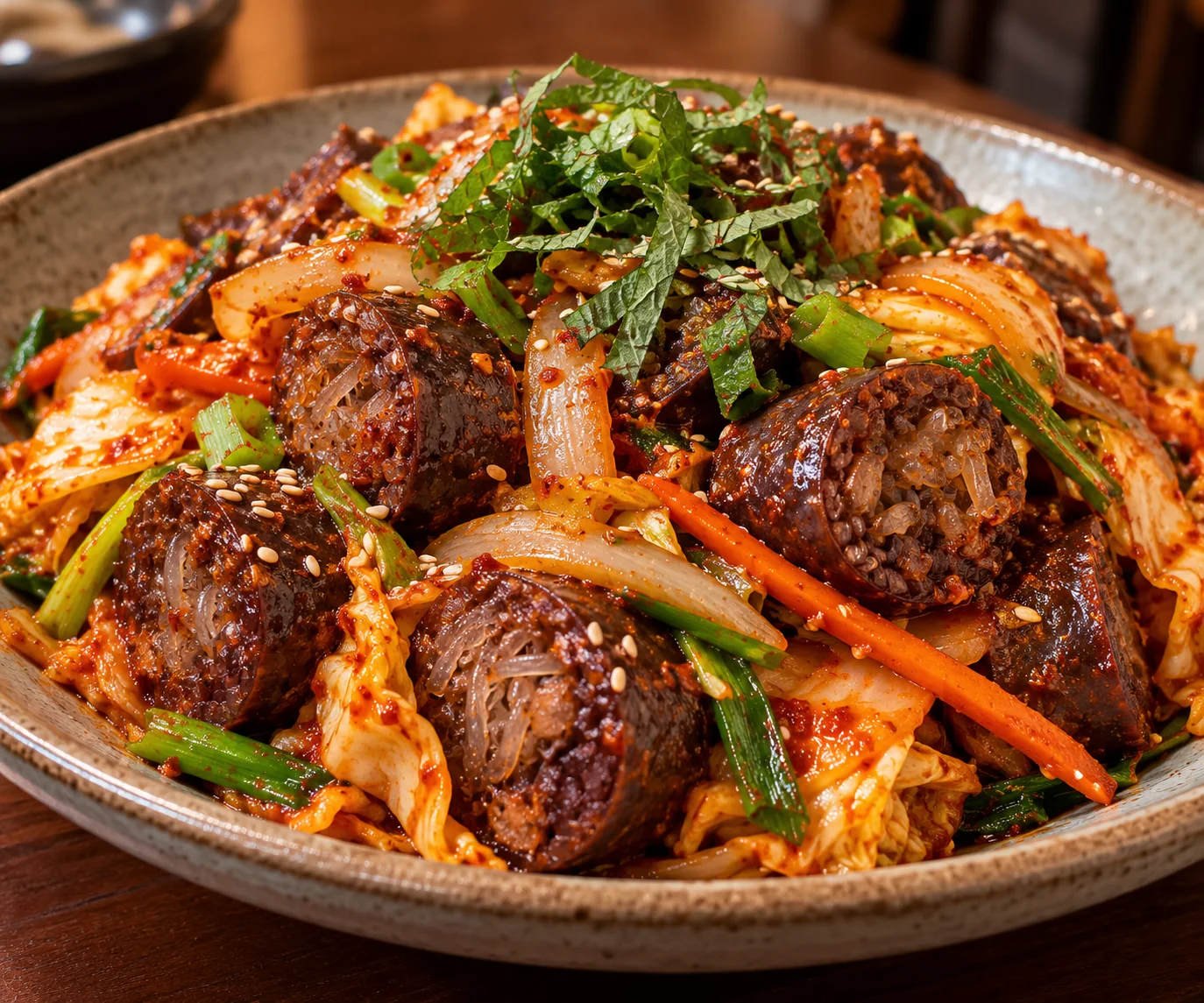 ซุนแดผัดเผ็ดสไตล์เกาหลี (sundae-bokkeum)
