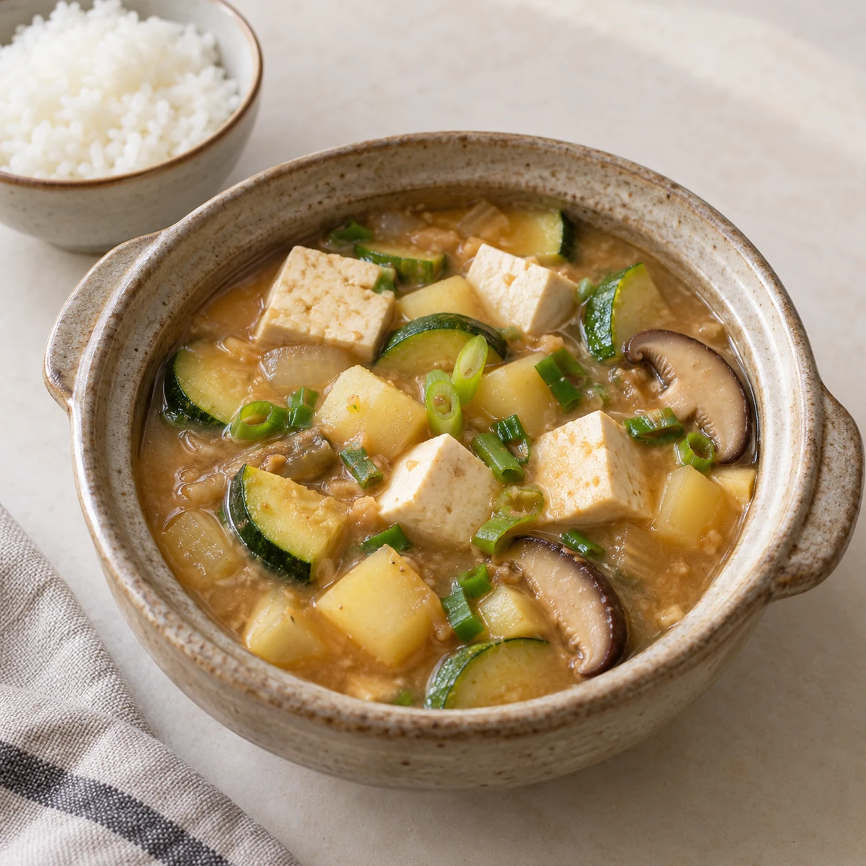 Ev usulü doenjang jjigae (soya ezmeli güveç)