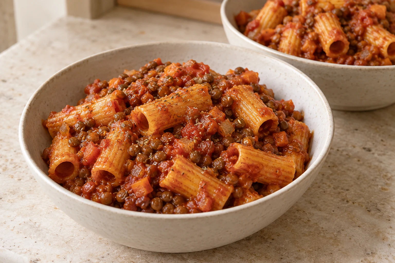 Pasta med linsragù och gochujang