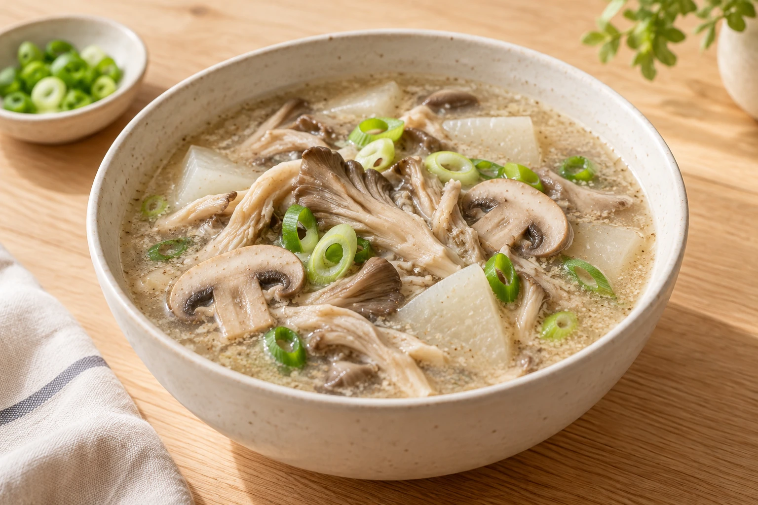 Sopa vegana de setas y perilla